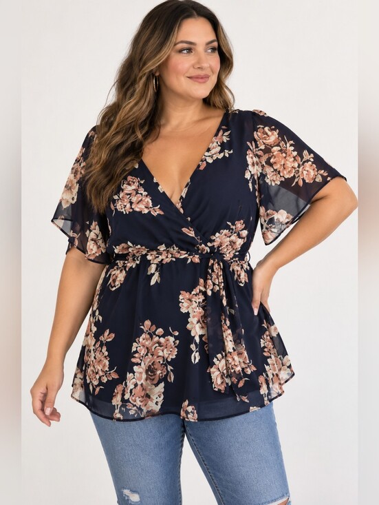 torrid Tops - Torrid Navy V Neck V Back Blouse Size 2
